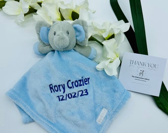 Personalised Baby Comforter Blankie | Blanket Gift | Quality Gift | Soft Toy Elephant | Baby Shower | Keepsake | Boy | Girl