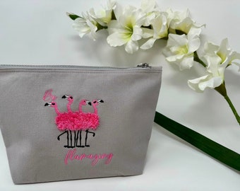 Personalised | Embroidered | Flamingo | Accessory | Cosmetic Bag |Make up | Gift | Teacher |Bride |Bridesmaids | Keepsake