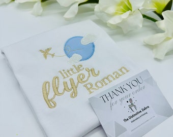 Embroidered Little Flyer T-Shirt: Custom First Holiday Plane Top