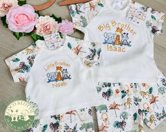 Personalized Safari Summer Set: Embroidered Baby Child Clothing
