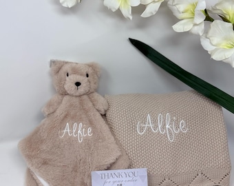 Personalised Embroidered Baby Blanket, New Baby Shower, Gift, Keepsake, Comforter, Plush, Teddy Bear.