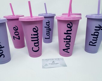 Personalised | Cold Cup | Straw | Christmas | Gift | Starbucks | Reusable | Pastel | Colours | Name | Plastic Tumbler | 24oz | Keepsake