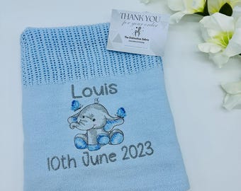 Embroidered Cotton Cellular Baby Blanket: Personalized Keepsake Gift