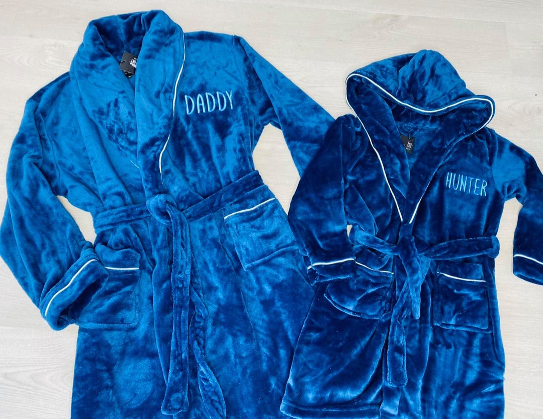 Navy Dressing Gown Robe Set Embroidered Fathers Day Gift Etsy