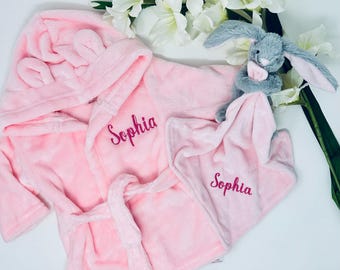 Personalized Baby Plush Robe: Embroidered Dressing Gown, Newborn Gift