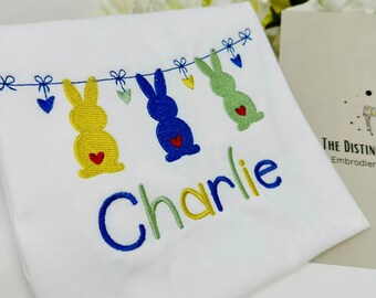 Personalised | Embroidered | Childrens | Easter | T-shirts | Bunny | Rabbit| Name | Clothing | Outfit | Cosy | Keepsake | Gift