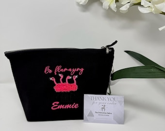 Personalised | Embroidered | Flamingo | Accessory | Cosmetic Bag |Make up | Gift | Teacher |Bride |Bridesmaids | Keepsake