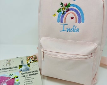 Embroidered | Personalised | Backpack | Rainbow | Kids | Custom | Nursery | Embroidery | Gift | Name | Birthday | Bag |