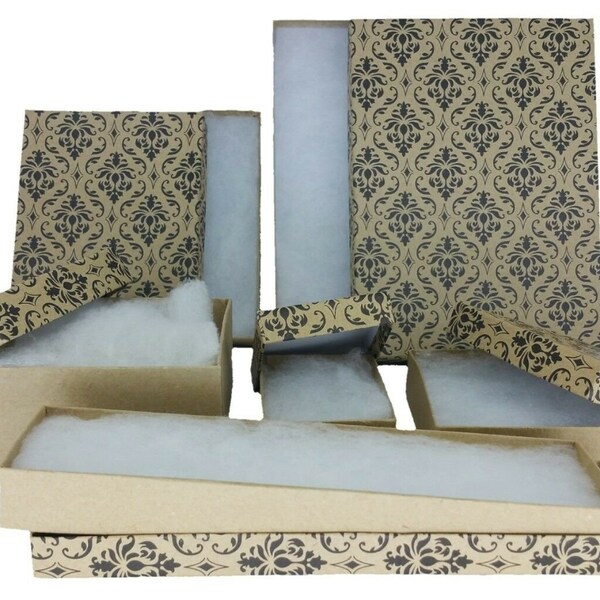 Damask Print Cotton Filled Jewelry Packaging Gift Boxes