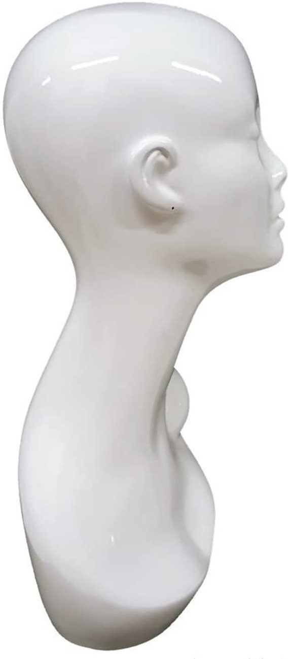 Female Glossy White Mannequin Head Stand 19h With Earring Holes 