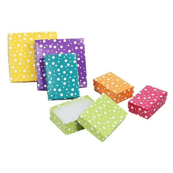 Lot of 12 24 50 Polka Dot Multi Color Cotton Filled Jewelry Packaging Gift Boxes