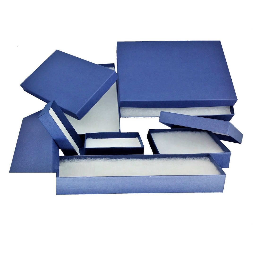 Navy Blue Kraft Cotton Filled Jewelry Packaging Gift Boxes Etsy