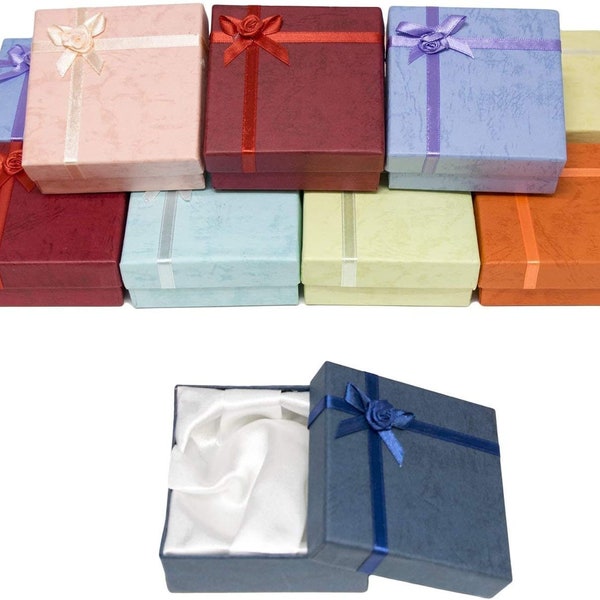 888 Display USA, Inc Cardboard Jewelry Bangle Gift Boxes with Rosebug Bows in Assorted Colors 3.5" X 3.5" X 1" (Pack of 8)