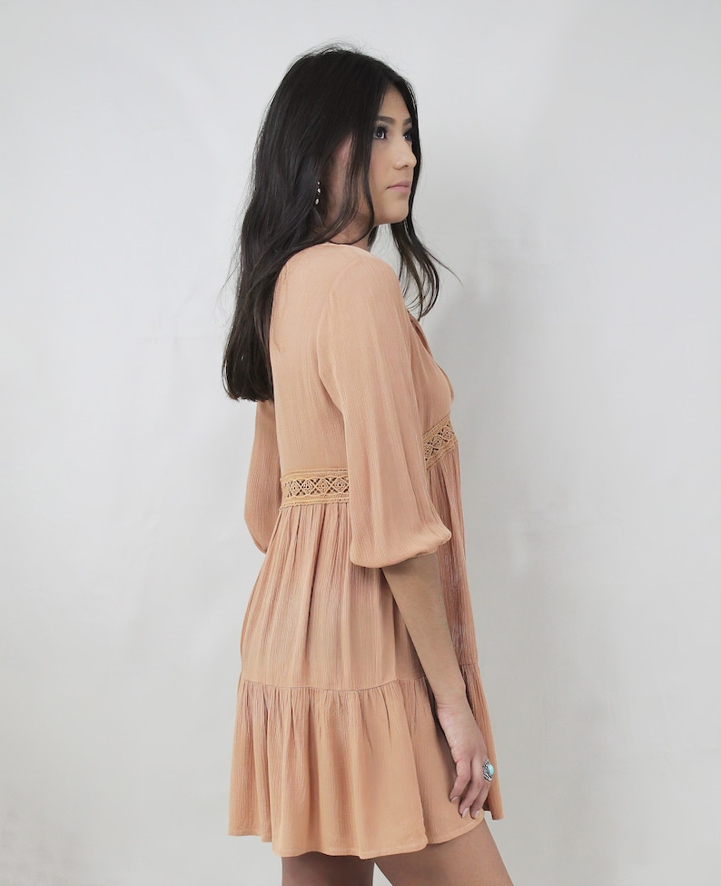Boho Short Sleeve Mini Dress With Lace Up Front main image 1