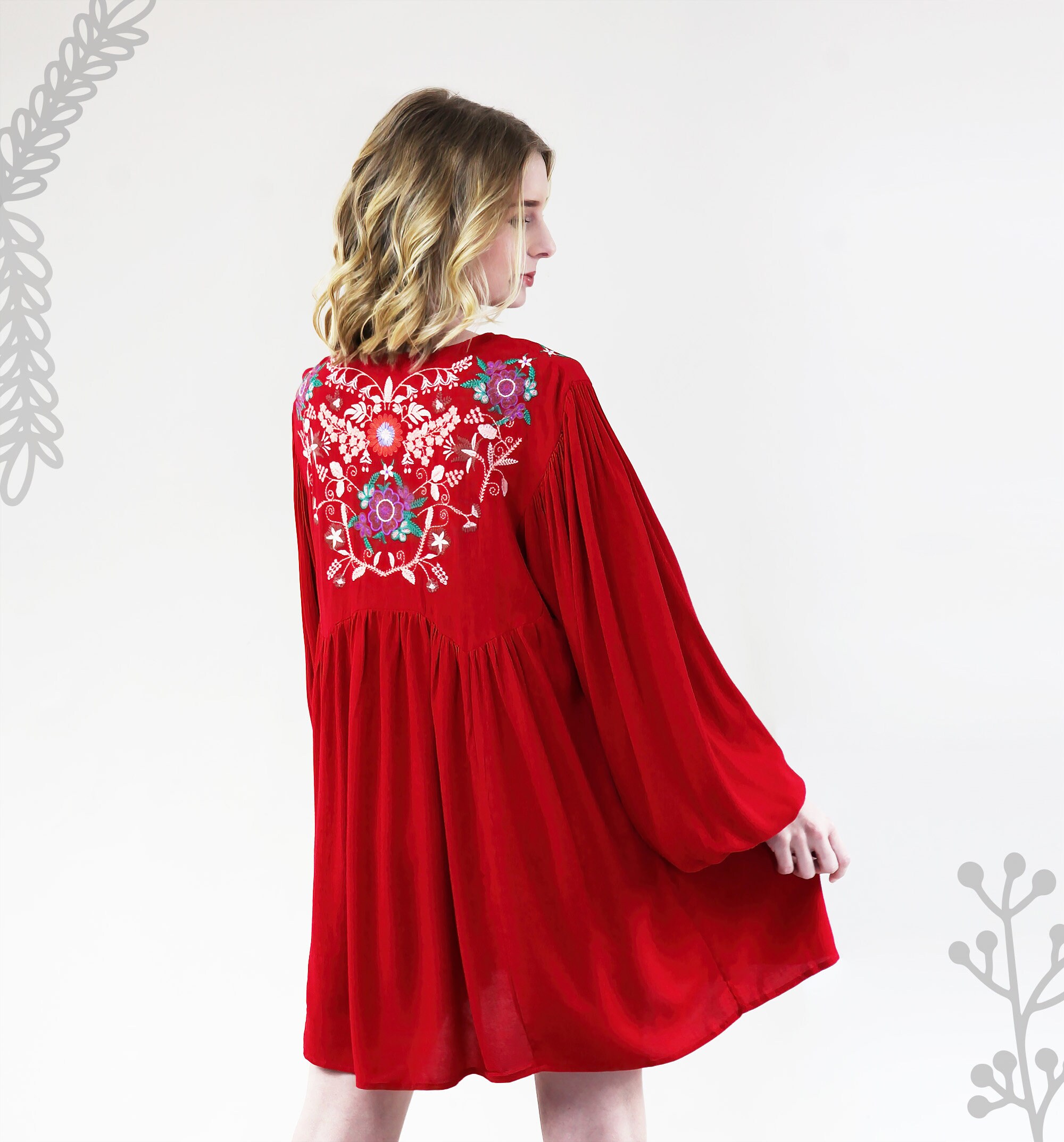 Floral Embroidered Tunicfloral Embroidered Boho Dressvintage Etsy