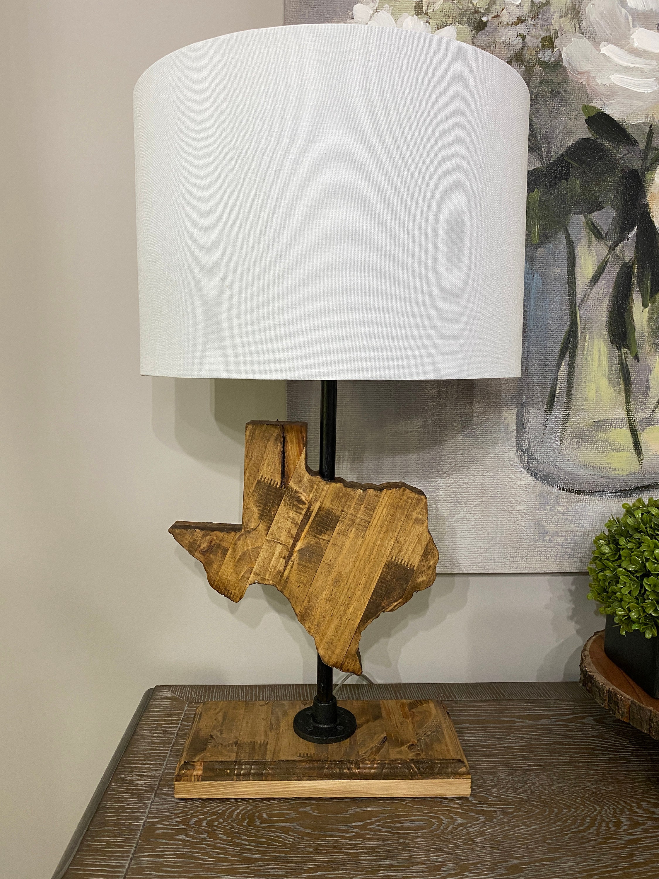 Wood Texas Lamp Industrial Texas State Table Lamp Stained Etsy