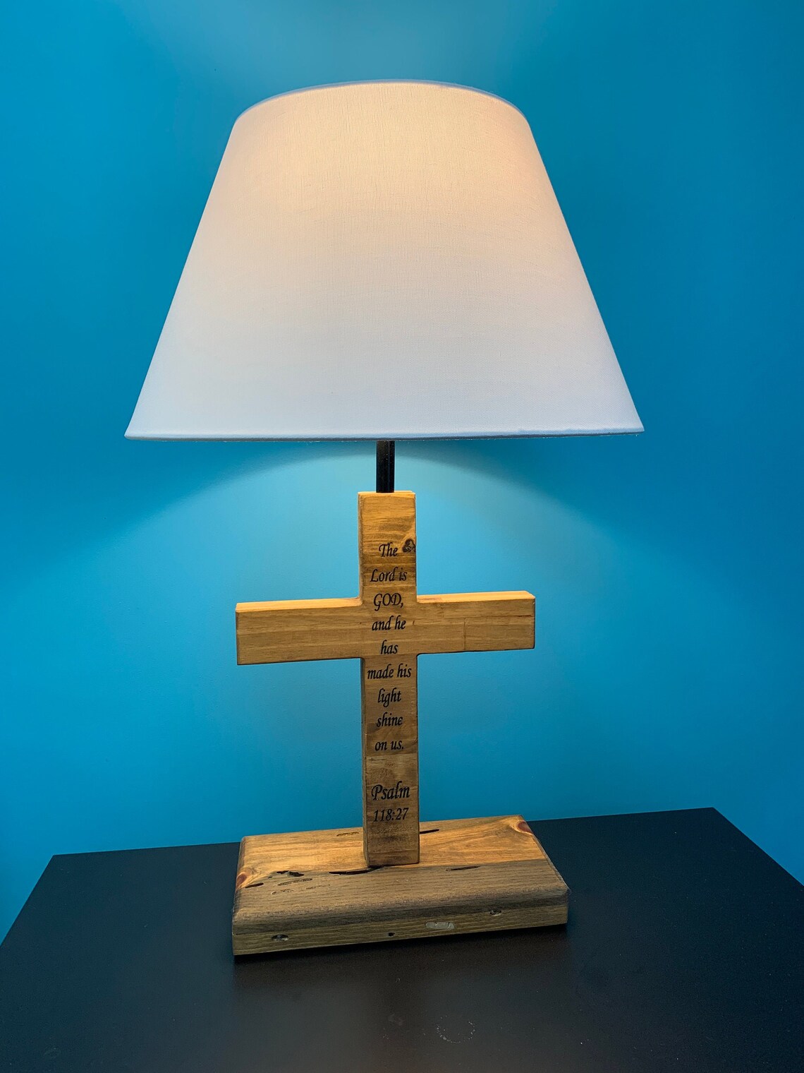 Wood Cross Lamp Industrial Christian Table Lamp Stained Etsy