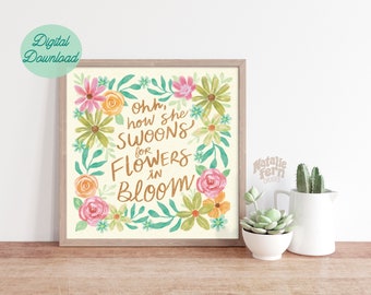 Flower Quote Print, Colorful Floral Art, Retro Botanical Poster, Cute Sayings, Girls Room, Earthy, 1970s, Bright Blooms, Boho Chic, Feminine