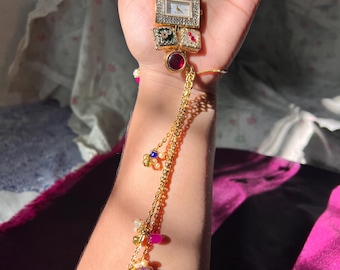 Boho Luxe Wristwatch for Women • Handmade Custom Gemstone Watch • Emerald Gold Bracelet Watch