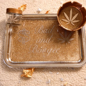 Glitter rose gold bad and bougee rolling tray set