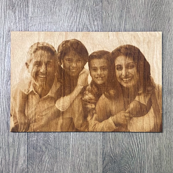 Engraved Family Portrait Gift, Engraved Wooden Photo, Engraved Picture on Wood, Personalized Wall Art, Custom Pet Portrait, Laser Etched Art