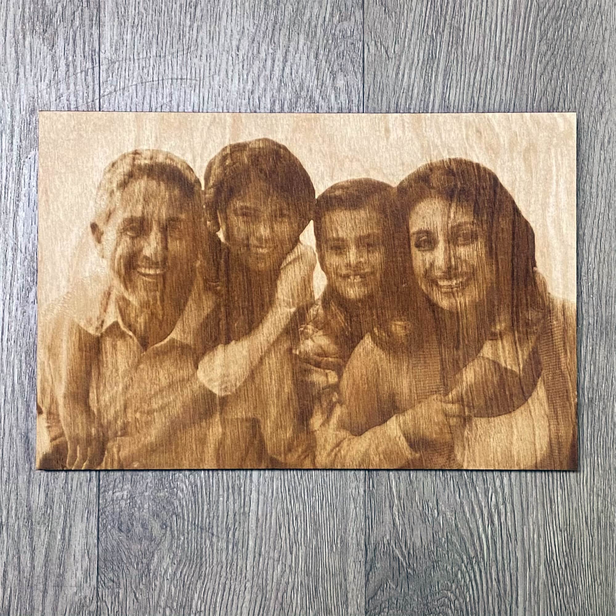 Engraved Family Portrait on Wood: Personalized Laser Etched Art