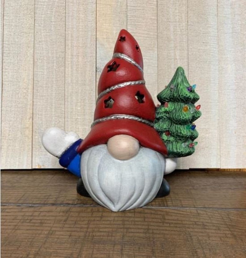 Light Up Christmas Gnome Hand painted Ceramic Etsy
