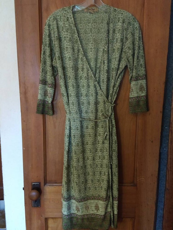 Dress in late 1970s, early 1980s patterned polyest