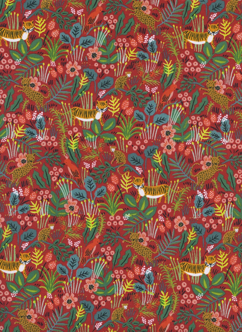 Jungle Cotton and Steel Rifle Paper Co. 100/% cotton quilting fabric Menagerie Red