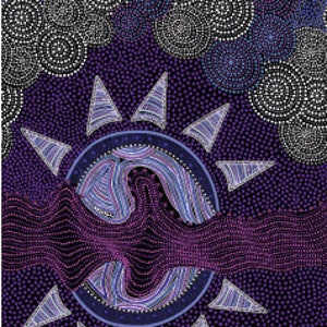 Sunset Night Dreaming, Purple - Sold by HALF YARD - Australian Aboriginal quilting cotton, M & S Textiles