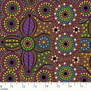 Spirit Place, Burgundy - Sold by HALF YARD - Australian Aboriginal quilting cotton, M & S Textiles