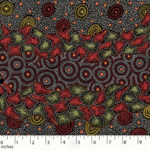 Wild Seed and Waterhole, Black - Sold by HALF YARD - Australian Aboriginal quilting cotton, M & S Textiles