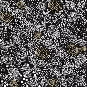 Bush Tucker, Black - Sold by HALF YARD - Australian, 100% cotton quilting fabric Textiles