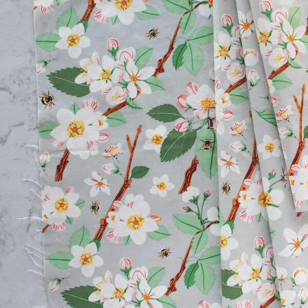 Apple Blossom, Flowering Trees by Oana Befort - Sold by HALF YARD- 100% premium ORGANIC cotton poplin quilting fabric, Birch Fabrics