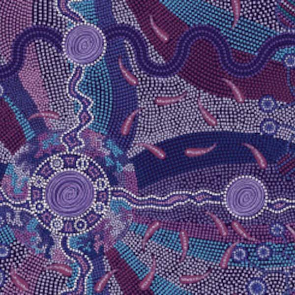 Roaring Forties Purple - Sold by HALF YARD - Australian Aboriginal quilting cotton, M & S Textiles