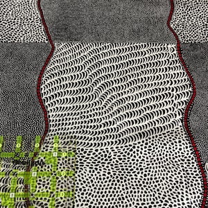 Bush Onion Dreaming, Black - Sold by HALF YARD - Australian Aboriginal quilting cotton, M & S Textiles