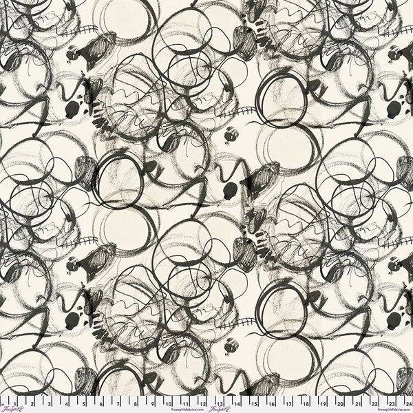 Scribble, Charcoal, Ravel by e Bond - Sold by the HALF YARD - 100%  premium quilting cotton, Free Spirit