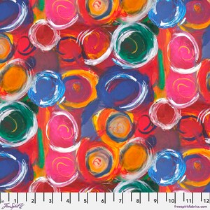 Painted Bubbles, Red, Spirit Winds by George Mendoza - SOLD by HALF YARD - 100% cotton fabric, FreeSpirit