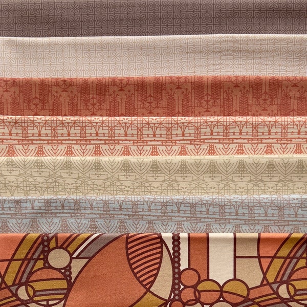 8 Fabric Bundle - "Earth" March Balloons and The House Beautiful by Frank Lloyd Wright - 100% ORGANIC quilting cotton - You Choose the Size