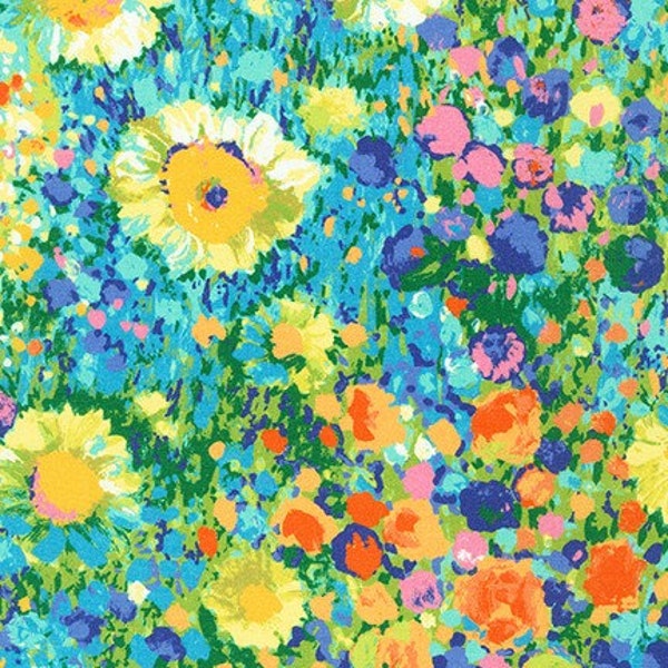 Painterly Petals, Robert Kaufman, Multi, SRKD-19148-205 - SCALE: 8" picture - 100% cotton quilting fabric