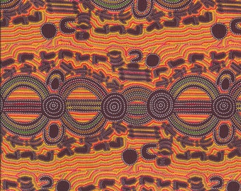 Rock Wallaby Dreaming, Orange - Sold by HALF YARD - Australian, 100% cotton quilting fabric M & S Textiles