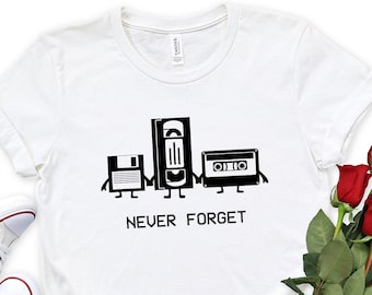 Never Forget Retro T-Shirt, Handmade Graphic Tee, Custom Crewneck Workout Shirt, Unisex Hand-Painted Cotton Tee, Short-sleeve Tee