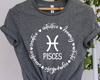 Camiseta de Piscis, camiseta del zodiaco Piscis, camiseta de astrología, camiseta de signos del zodiaco, sudadera de Piscis, regalo de Piscis, regalo de signos del zodiaco, camiseta del horóscopo