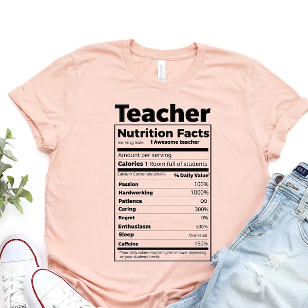 Leraar shirt, leraar voeding feiten shirt, terug naar school, grappige leraren shirt, cadeau voor leraren, eerste leerjaar, leraar feiten T-shirt