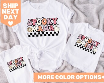 Spooky Mama en Spooky minishirt, Halloween-shirt mama en ik, shirt moeder en baby, bijpassende mama en ik Halloween-shirt, Halloween-shirt