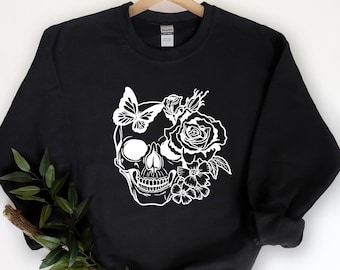 Halloween Skull Shirt, Floral Skull Tee, Skeleton Shirt, Halloween Tee, Skull Tee, Floral Skull Shirt