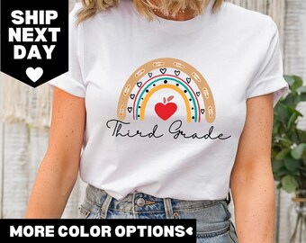 Regenboogshirt derde leerjaar, overhemd voor leraar derde leerjaar, overhemd voor leraar, overhemd voor leraar voor derde leerjaar, terug naar school-shirt, overhemd voor derde leerjaar
