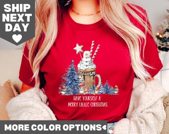 Camiseta de café navideña, camiseta navideña, camiseta para amantes del café, sudadera navideña, camiseta navideña con leche, regalo para amantes del café, camiseta navideña