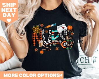 Krankenschwester Herbst Shirt, Thanksgiving Krankenschwester Shirt, Geschenk für Krankenschwester, Kürbis Krankenschwester Shirt, Krankenschwester Halloween Shirt, Krankenschwester Halloween Geschenk, süßes Krankenschwester T-Shirt