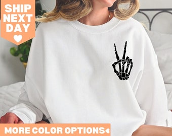 Skeleton Shirt, Skeleton Hand Shirt, Skeleton Peace Sign Shirt, Halloween Shirt, Funny Halloween Shirt, Fall Shirt, Skeleton Hand, Skeleton